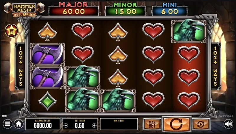 Hammer of Aesir - tela de jogo com rolos